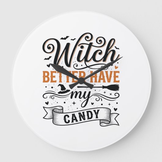 ヴィンテージ魔女 ハロウィンお菓子デザイン ラージ壁時計 (正面)