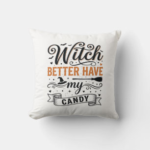 ヴィンテージ魔女 ハロウィンのお菓子をちょうだいデザイン クッション