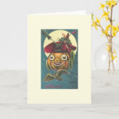 ヴィンテージ魔女、黒猫、こうもりハロウィンカード カード (黄色い花)