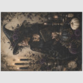 ヴィンテージ魔女 黒猫 紫のバラ ハロウィンアート 薄葉紙 (正面)