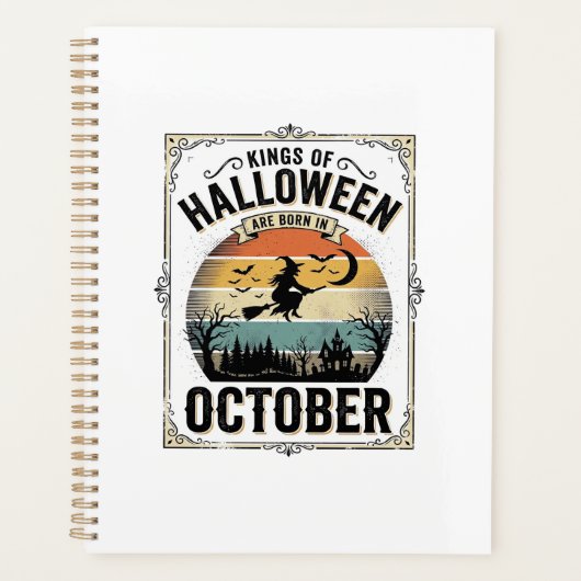 ヴィンテージ魔女Tシャツ 10月 ハロウィン 誕生日 デザイン プランナー手帳 (正面)