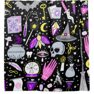 ヴィンテージ魔法スイッチのシームレスなパターン。魔法b シャワーカーテン