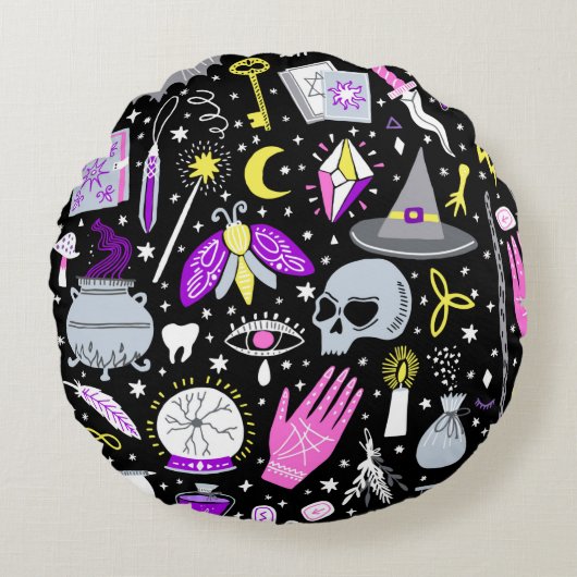 ヴィンテージ魔法スイッチのシームレスなパターン。魔法b ラウンドクッション (正面)