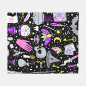 ヴィンテージ魔法スイッチのシームレスパターン。ウィッチクラフトb フリースブランケット (正面(横))