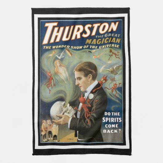ヴィンテージ魔法ポスター、ザ・マジシャン素晴らしサーストン キッチンタオル (縦)
