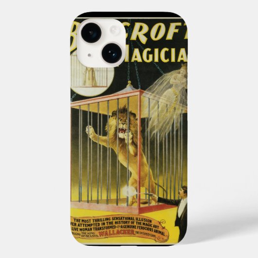 ヴィンテージ魔法ポスター、マジシャンBancroft and Lion Case-Mate iPhoneケース (裏面)