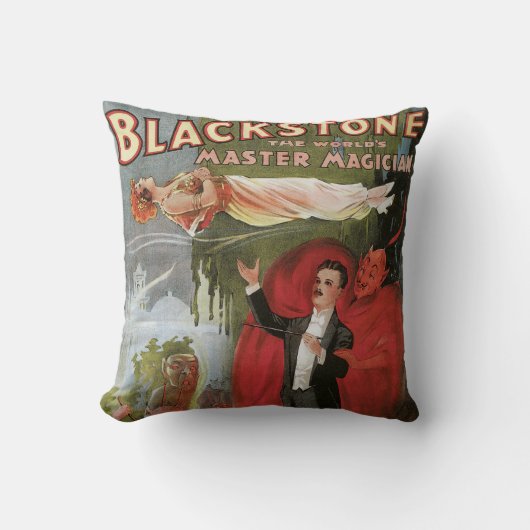 ヴィンテージ魔法ポスター、素晴らしブラックストーンマジシャン クッション (正面)