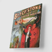 ヴィンテージ魔法ポスター、素晴らしブラックストーンマジシャン スクエア壁時計 (傾斜)