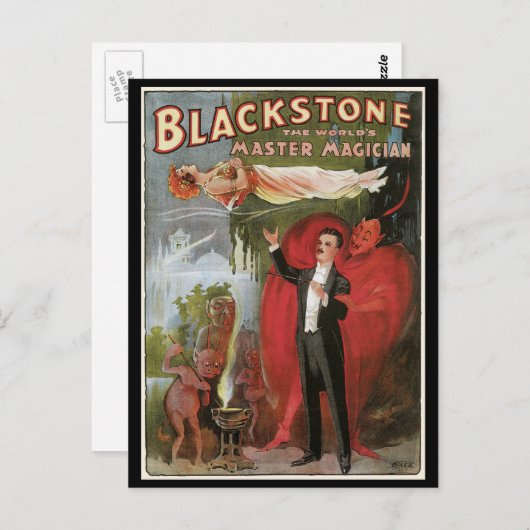 ヴィンテージ魔法ポスター、素晴らしブラックストーンマジシャン ポストカード (正面/裏面)