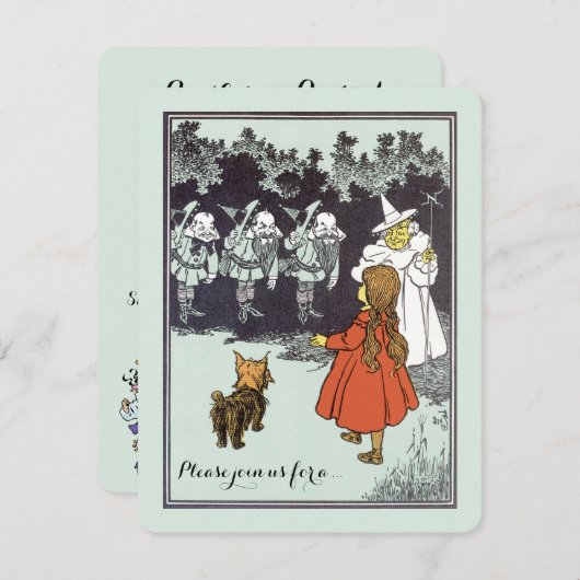 ヴィンテージ魔法使いオズドロシー・マンチキンズ誕生日 招待状 (正面/裏面)