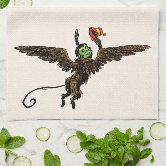 ヴィンテージ魔法使いオズ飛んでいる悪魔 キッチンタオル (折り畳み)