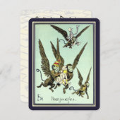 ヴィンテージ魔法使いオズ。サル飛んでいる誕生日パーティー 招待状 (正面/裏面)