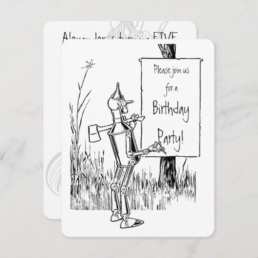 ヴィンテージ魔法使いオズ。ティンマンアンドライオン誕生日 招待状 (正面/裏面)