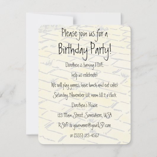 ヴィンテージ魔法使いオズ・ドロシー・ティンマン誕生日パーティー 招待状 (裏面)