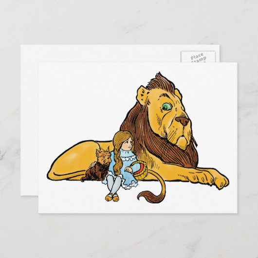 ヴィンテージ魔法使いオズ、ドロシー、トトとライオン ポストカード (正面/裏面)