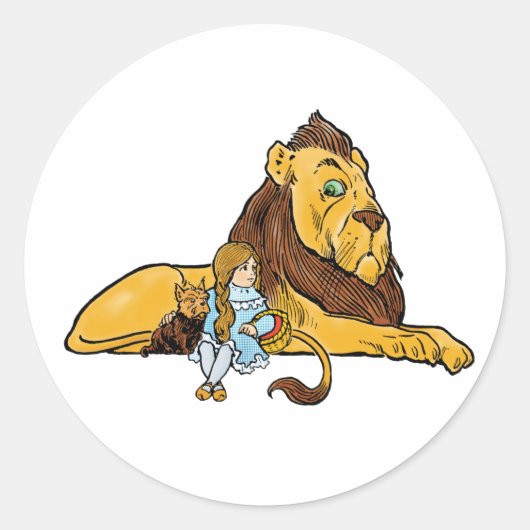 ヴィンテージ魔法使いオズ、ドロシー、トトとライオン ラウンドシール (正面)