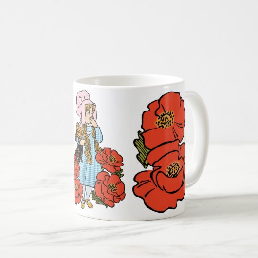 ヴィンテージ魔法使いオズ、ドロシー、赤いポピーの花 コーヒーマグカップ (正面右)