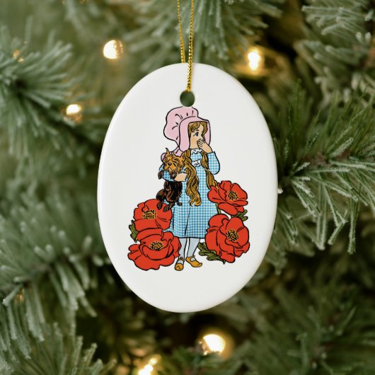 ヴィンテージ魔法使いオズ、ドロシー、赤いポピーの花 セラミックオーナメント (ツリー)