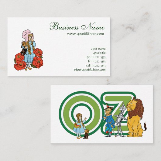 ヴィンテージ魔法使いオズ、ドロシー、赤いポピーの花 名刺 (正面/裏面)