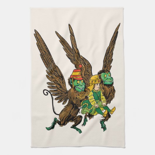 ヴィンテージ魔法使いオズ、ドロシー、邪悪なサル飛んでいる キッチンタオル (縦)