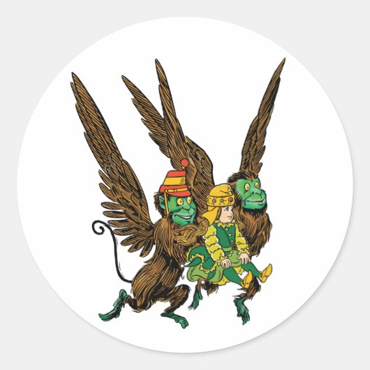 ヴィンテージ魔法使いオズ、ドロシー、邪悪なサル飛んでいる ラウンドシール (正面)