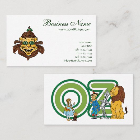 ヴィンテージ魔法使いオズ、ライオンがメガネをかけている 名刺 (正面/裏面)