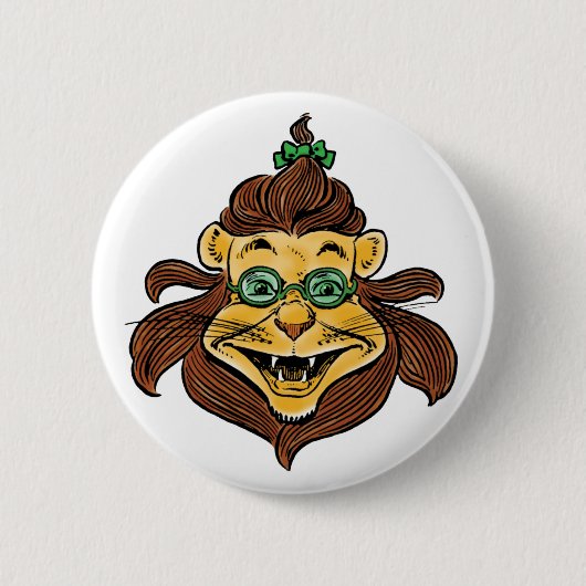 ヴィンテージ魔法使いオズ、ライオンがメガネをかけている 缶バッジ (正面)