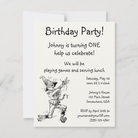 ヴィンテージ魔法使いオズ、ライオンボーイ誕生日パーティー 招待状 (裏面)
