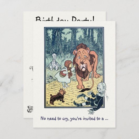 ヴィンテージ魔法使いオズ、ライオンボーイ誕生日パーティー 招待状 (正面/裏面)
