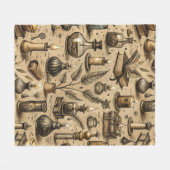 ヴィンテージ魔術の本&ろうそく模様 フリースブランケット (正面(横))