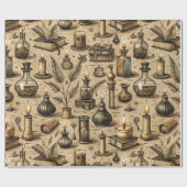 ヴィンテージ魔術の本&ろうそく模様 ラッピングペーパー (フラット)