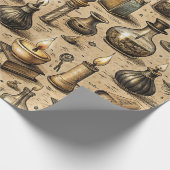 ヴィンテージ魔術の本&ろうそく模様 ラッピングペーパー (角)