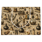 ヴィンテージ魔術の本&ろうそく模様 ラージペーパーバッグ (正面)