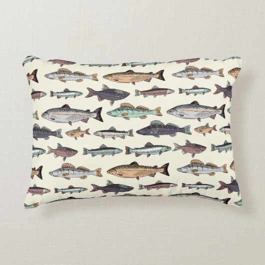 ヴィンテージ魚のスケッチ、シームレスなパターン。 アクセントクッション (正面)