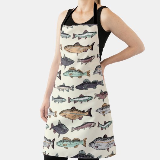 ヴィンテージ魚のスケッチ、シームレスなパターン。 エプロン (インサイチュ)