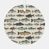 ヴィンテージ魚のスケッチ、シームレスなパターン。 ガラスオーナメント (裏面)