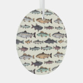 ヴィンテージ魚のスケッチ、シームレスなパターン。 ガラスオーナメント (正面右)