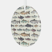 ヴィンテージ魚のスケッチ、シームレスなパターン。 ガラスオーナメント (正面左)