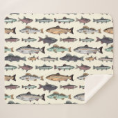 ヴィンテージ魚のスケッチ、シームレスなパターン。 シェルパブランケット (正面(横))