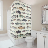 ヴィンテージ魚のスケッチ、シームレスなパターン。 シャワーカーテン (インサイチュ)