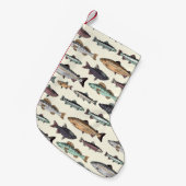 ヴィンテージ魚のスケッチ、シームレスなパターン。 スモールクリスマスストッキング (正面 (吊り時))