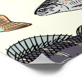 ヴィンテージ魚のスケッチ、シームレスなパターン。 ポスター (角)