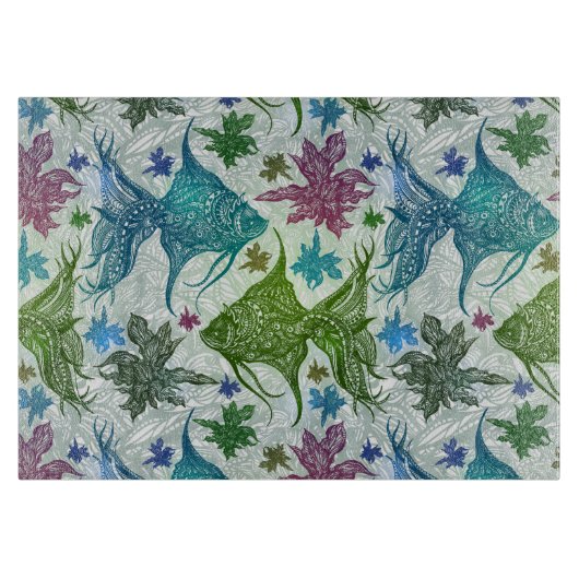 ヴィンテージ魚のパターン カッティングボード (正面)