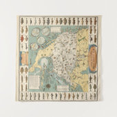 ヴィンテージ魚の地図 タペストリー (正面(横))