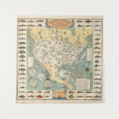 ヴィンテージ魚の地図 タペストリー (正面)