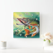 ヴィンテージ魚の愛好家のオフィスの時計 スクエア壁時計 (ホーム)