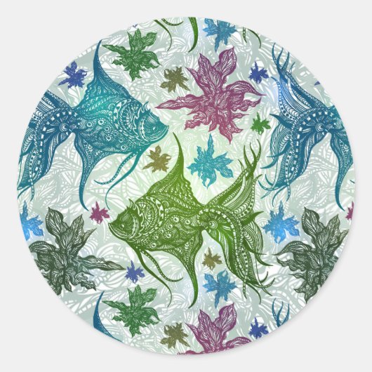 ヴィンテージ魚の柄 ラウンドシール (正面)