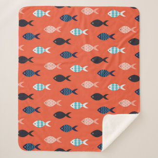 ヴィンテージ魚の継ぎ目のない模様。魚の群れ シェルパブランケット