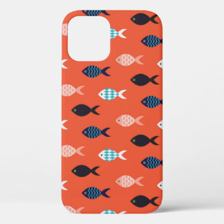 ヴィンテージ魚の継ぎ目のない模様。魚の群れ iPhone 12ケース