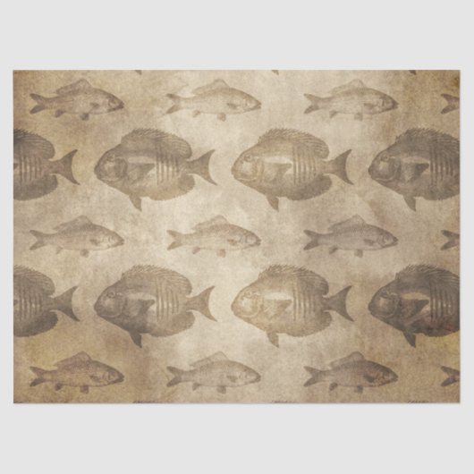 ヴィンテージ魚の茶色のデコパージュ 薄葉紙 (正面)